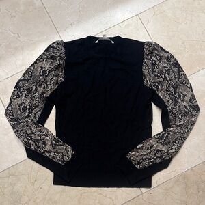 Veronica Beard Black Knit Top small sheer sleeves